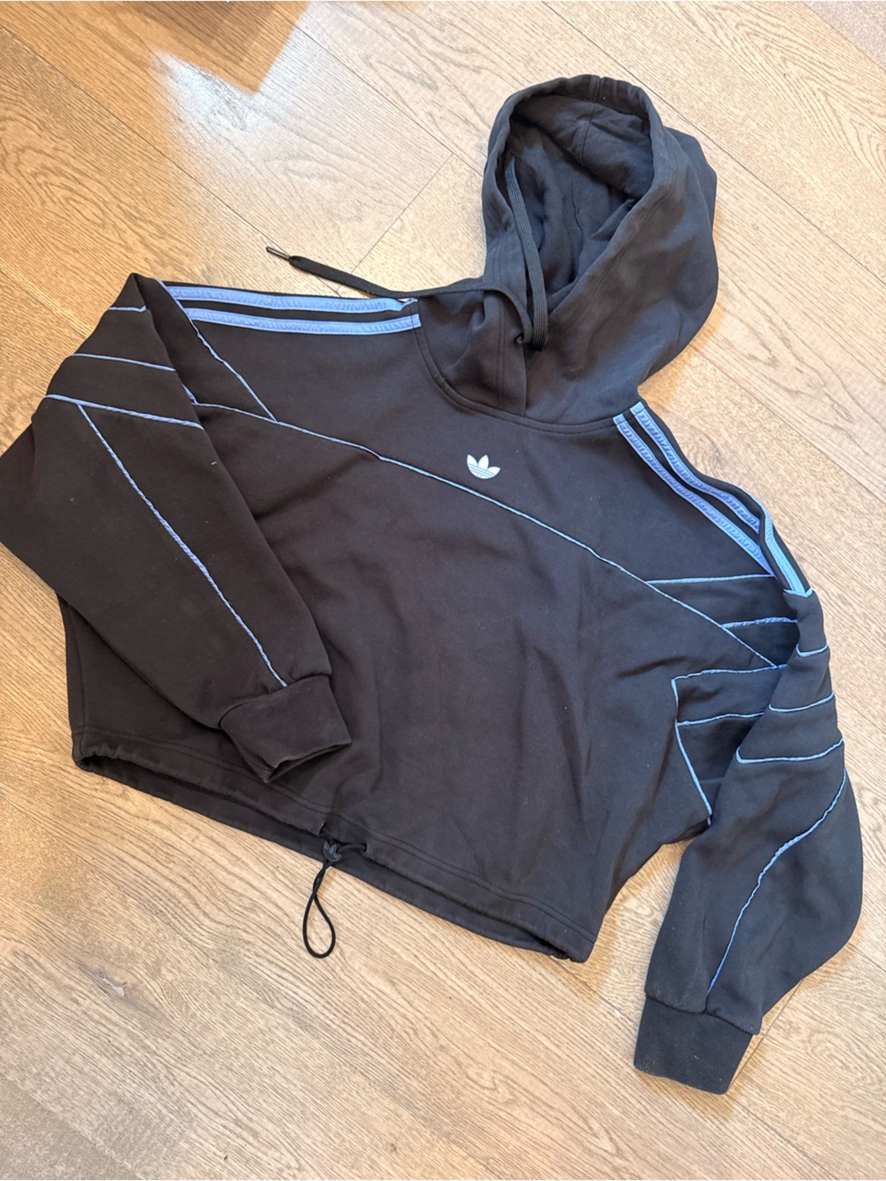 Black Adidas Hoodie with Light Blue Trim